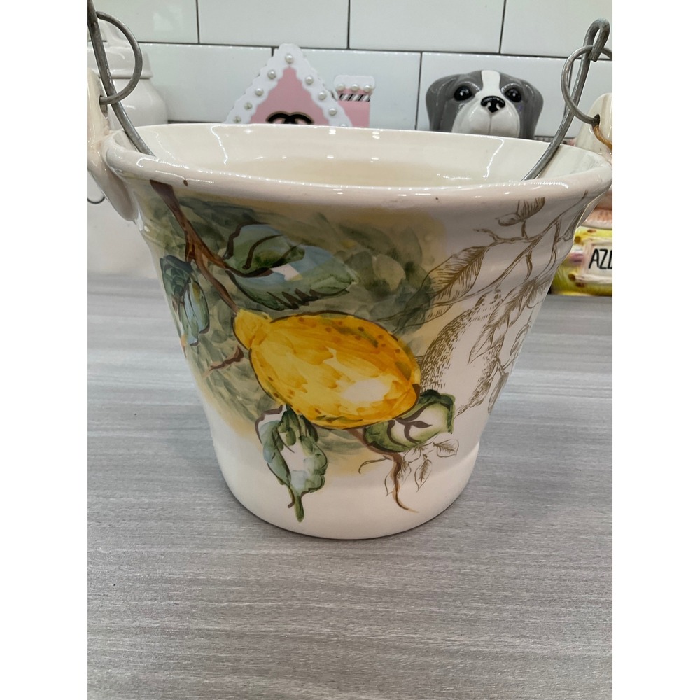 MAXCERA LEMONS COLLECTION CERAMIC PAIL BUCKET WITH‎ WOOD HANDLE - Picture 10 of 13